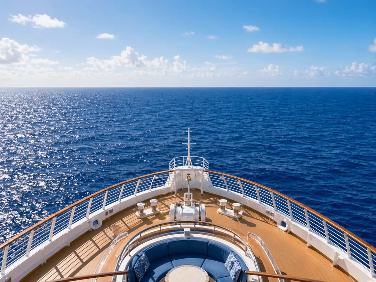 Cruise ship bow looking toward the ocean horizon from Jacksonville
