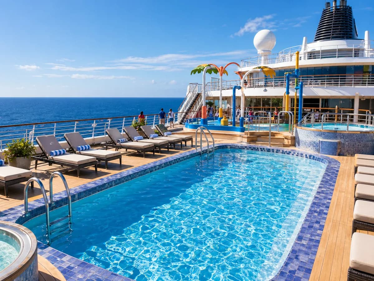 Family cruise pool deck on a sunny Port Canaveral sailing