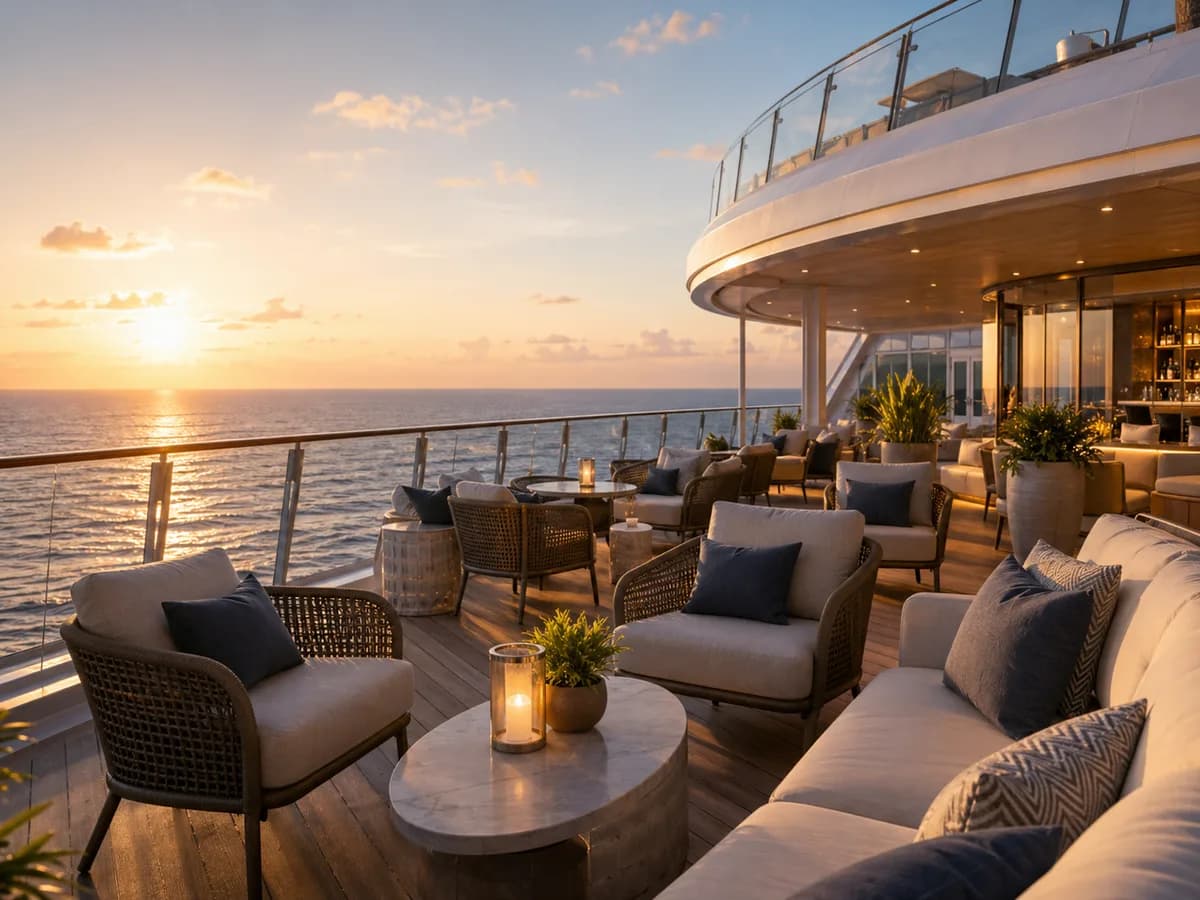 Cruise terrace overlooking ocean for cruise versus resort comparison